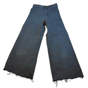 Zara womens Marine straight raw hem black jeans no distress. Sz 2 Wide leg ankle